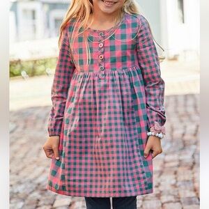 Matilda Jane Long Sleeve Pink Blue Check Plaid To See You Button Accent Dress 10